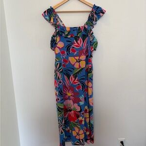 Sugarlips Blue Floral Maxi Dress with Ruffle